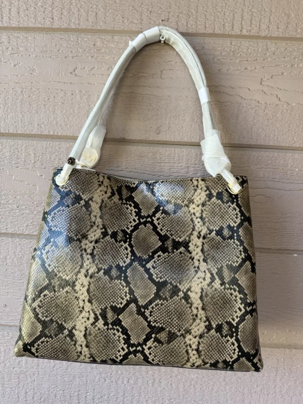Michael Kors Christina Large Triple Gusset Shoulder Tote Snake Print NWT - Picture 3 of 10